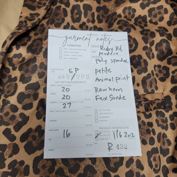 Ruby Rd Leopard Jacket Soft Faux Suede Open Jacket Size Petite Small - Picture 11 of 12